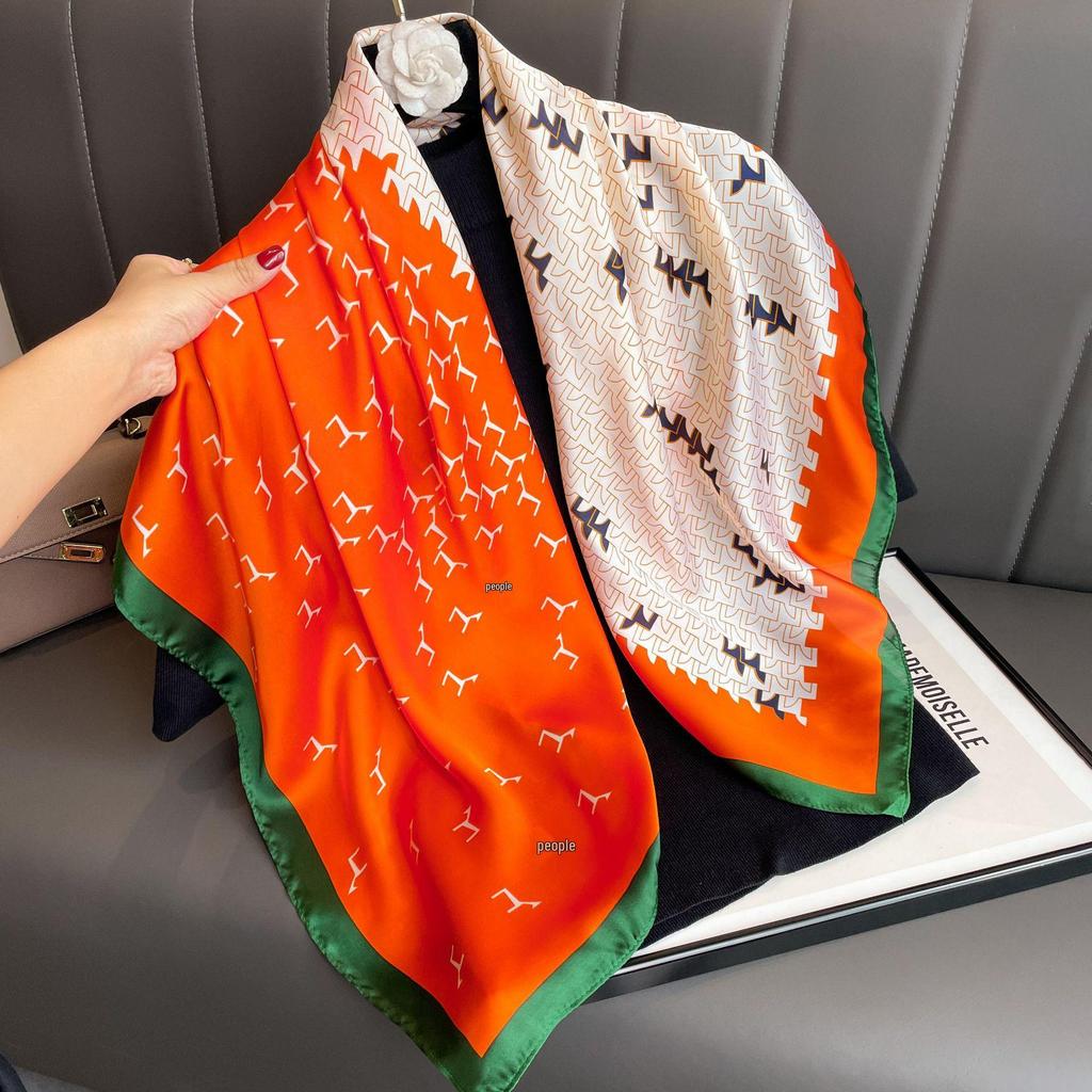 Women's Retro Fashion Mulberry Silk Feel Square Scarf - Summer Faux Satin, Sun Protection, 90cm