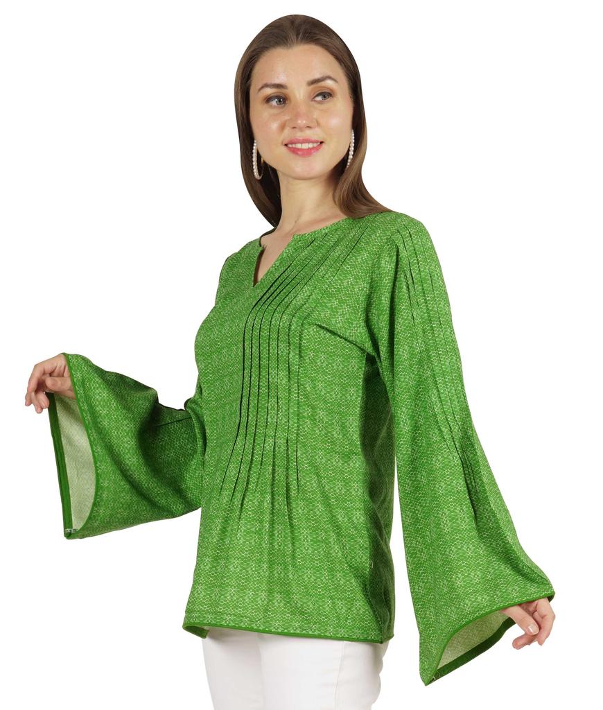 Moomaya Printed Top Full Sleeve Pleated Rayon Kurta Short Tunic Summer Blouse For