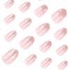 24 Pcs Flowers Stick on Nail Simple Artificial Acrylic Nail Short Round False Nail Glittering Press On Nail for Woman