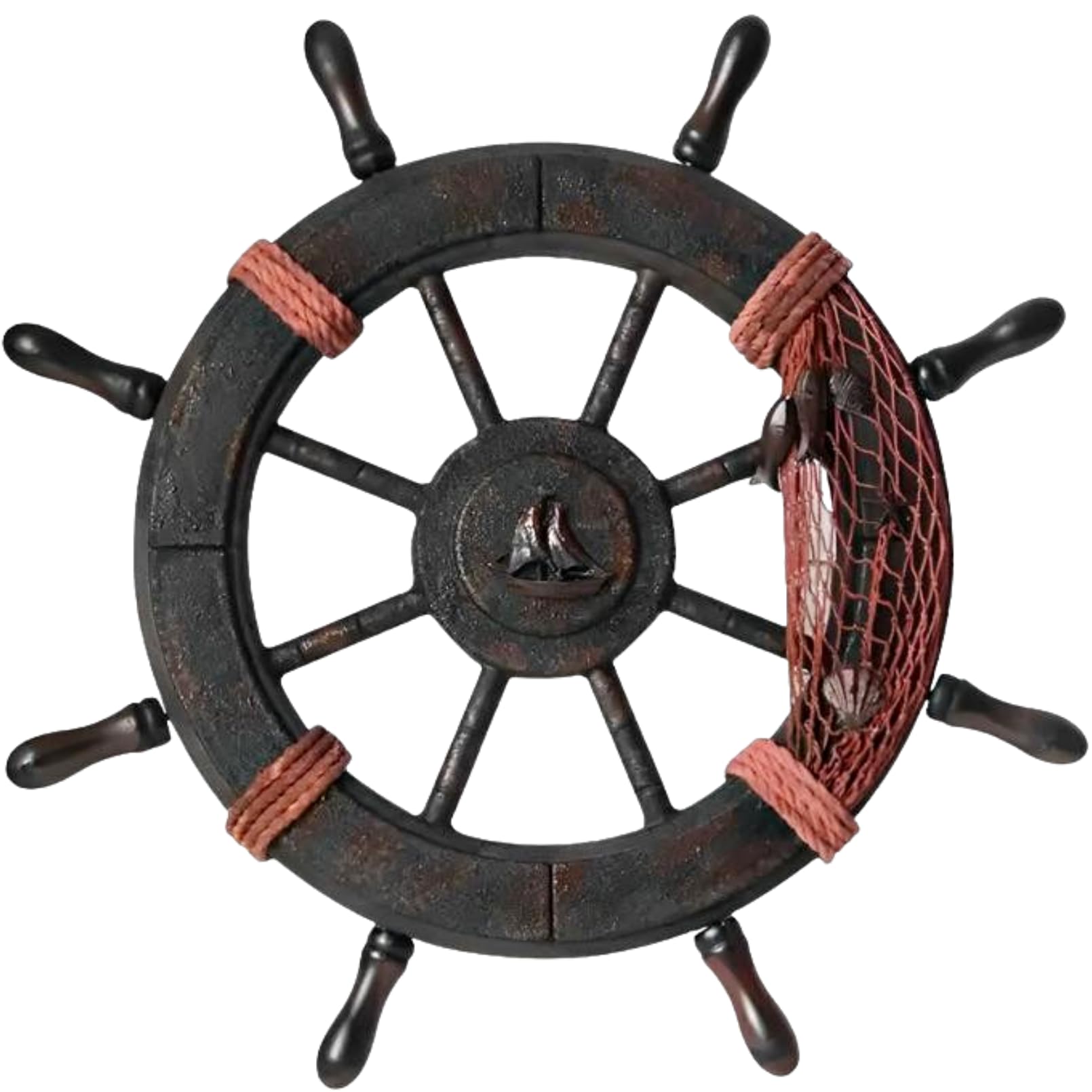 Heizi Ship Helm Interior Steering Wheel Anchor Ornament Sea Pirate Object Antique Vintage Retro (45cm Helm)