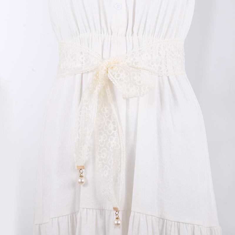 Lace Pearl Pendant Belt Women'S Dress Waist Decoration Bow Waist Rope With Hanfu Knotted Strap