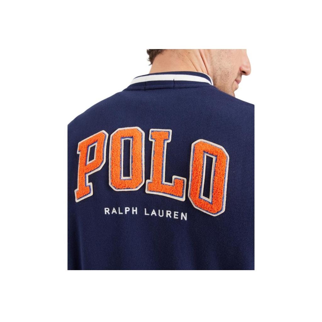 Polo Ralph Lauren The Rl Fleece Baseball Jacket Embroidered Pattern Snap Collar Long Sleeve Jacket Men jackets Navy-Blue 100040649