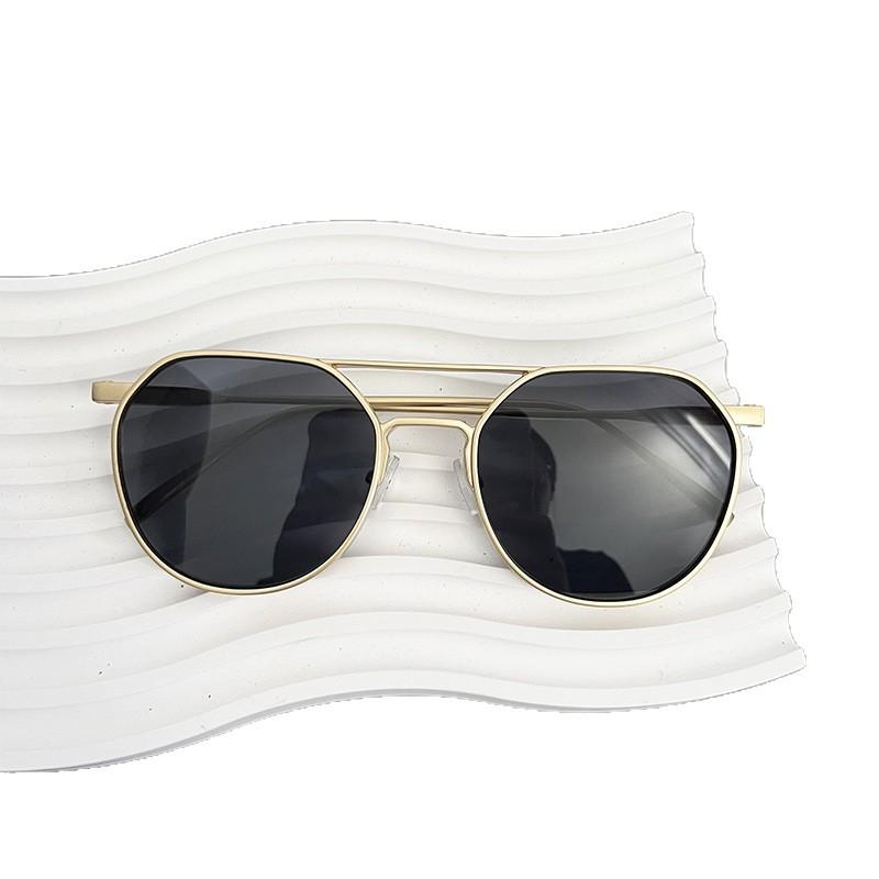 New Retro Oval Frame Glasses Metal Double Beam Pilot Sunglasses Men's High-end Driving Sun Protection Sunglasses
