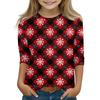Christmas Day Print Tops For Youth Girls 4-11 Years Round Neck 3/4 Sleeves T-Shirts Trendy Tops Outfit Tees