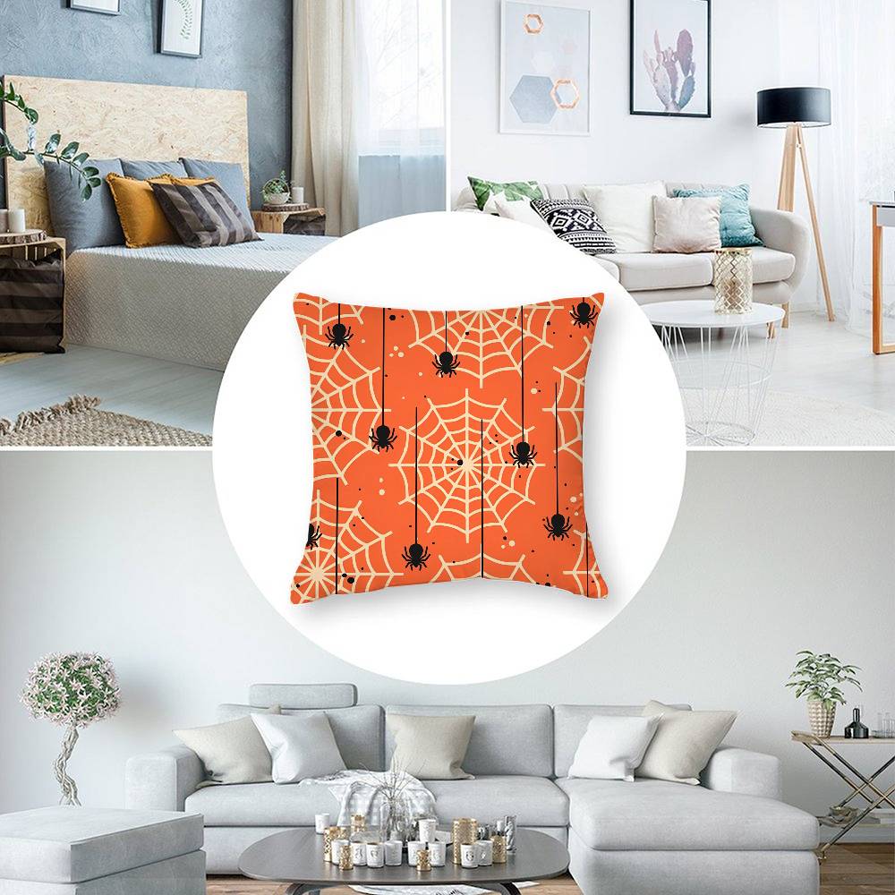 Happy Halloween scary spider web Pillow Case Short plush Double-sided Print Square Throw Pillow Covers Sofa Home Cushion Decor