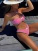 Women's Swimsuit Red Plaid Tube Top Sexy High Waist Bikini Suit Beachwear Bathing Suits