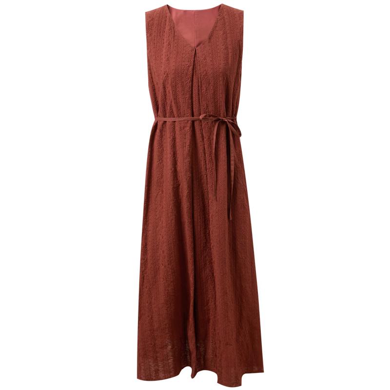 Sancai Embroidered Cotton V-Neck A-Line Long Dress S