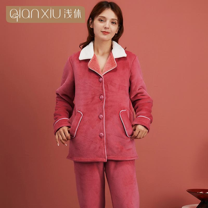 [Verschiedene Stile] Kompound-Imitations-Lammwoll-Pyjama Winter Samt Verdickt Pelz Integrierte Loungewear Hellrot