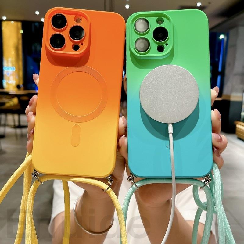 Etui z paskiem na szyję Crossbody Dla Samsung Galaxy S24 Ultra S23 FE S21 S20 S25 Plus Note 20 Magsafe Magnetyczne Pokrowiec z Paskiem na Obiektyw Gradientowy