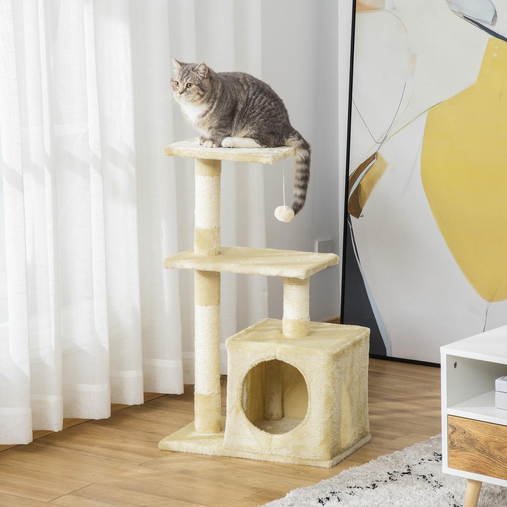 Cat Tree with Sisal Cat Tree Climbing Tree Cat Furniture Scratching Board with Soft Plush Cat Toy Sturdy E1-Class Chipboard Beige 50 x 30 x 81.5 cm