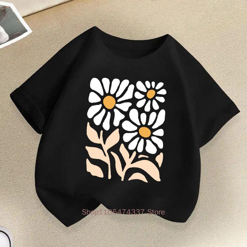 Flower Graphic Teenager Tshirts For Girls Summer Children Casual Cute Colorful Comfortable Tops Kids Oneck Short Sleeve Tees