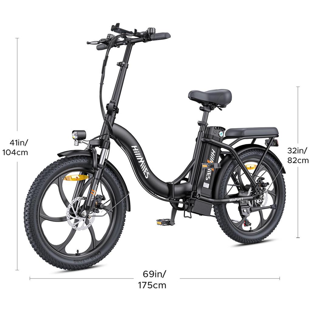 HillMiles MilePort 1 Step-Thru Electric Bike: 250W Motor, 36V 13Ah Battery, 100km PAS Range, 20" Fat Tires for Urban Commuting