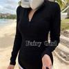 Long Sleeve Sunscreen Split Conservative High Waist Boxers Black and White Skinny Swimsuit Women's Surf Suit