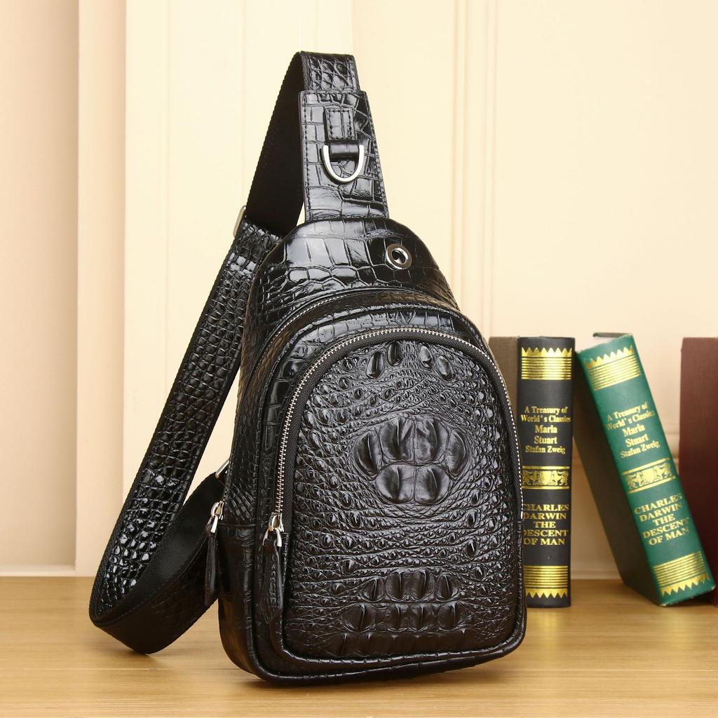 Nová hrudní taška s krokodýlím vzorem pro muže, Vysoce kvalitní hrudní taška, Jednoramenná diagonální taška, Ležérní venkovní pánská taška s velkou kapacitou