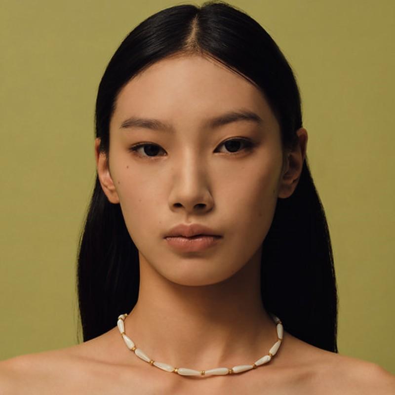 Wind Simple Fashion Brass Plated 18K Real Gold White Stone Beaded Collarbone Chain Unique Light Luxury Necklace