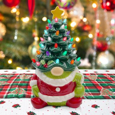Yousheng Lighted Christmas Gnome Tree Small Resin Faceless Old Man Christmas Tree Decoration for Holiday Home Office Room Tabletop Fireplace Decor