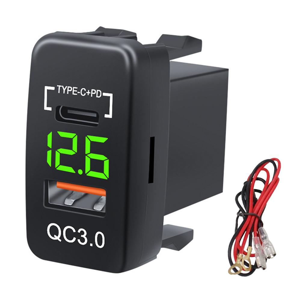 12-24V Auto Mobile Phone Charger Adapter LED Voltmeter QC3.0 Type C PD Car Socket Charger Dual USB Ports Power Socket Adapter