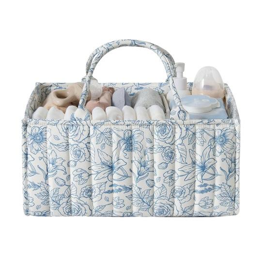 Cesta de Tecido Floral Acolchoada para Fraldas Cesto de Armazenamento Floral Porta-Fraldas Floral para Bebê com Alças e Divisórias Removíveis para Quarto de Bebê Carro Quarto Armazenamento