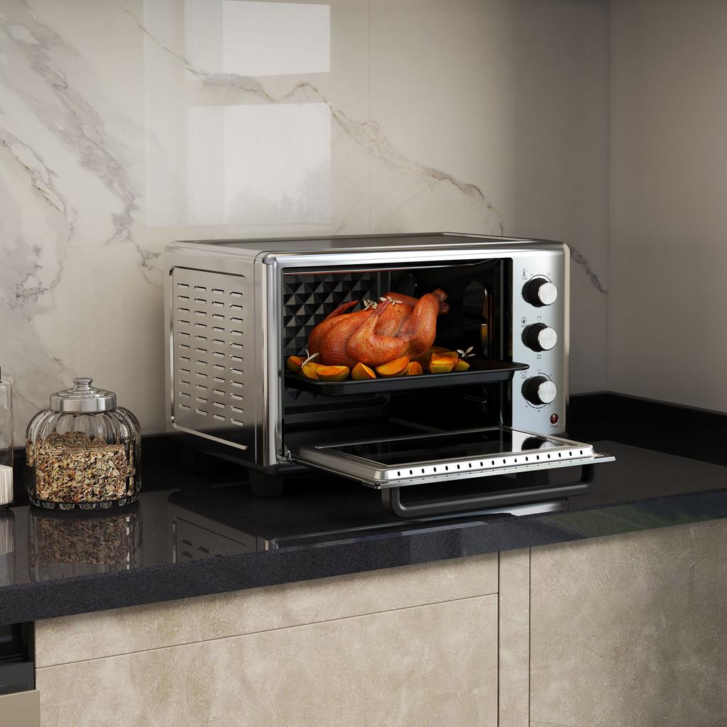 30L 60-230 degrees C Mini Electric Oven, with Accessories - Silver Tone