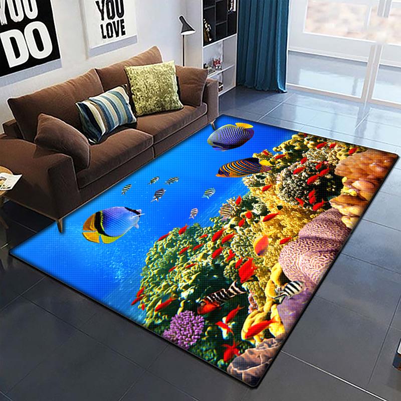 Marine Fish Beautiful Painting Carpet for Living Room Large Area Rug Black Soft Carpet Home Decoration Mats Boho Rugs Picnic