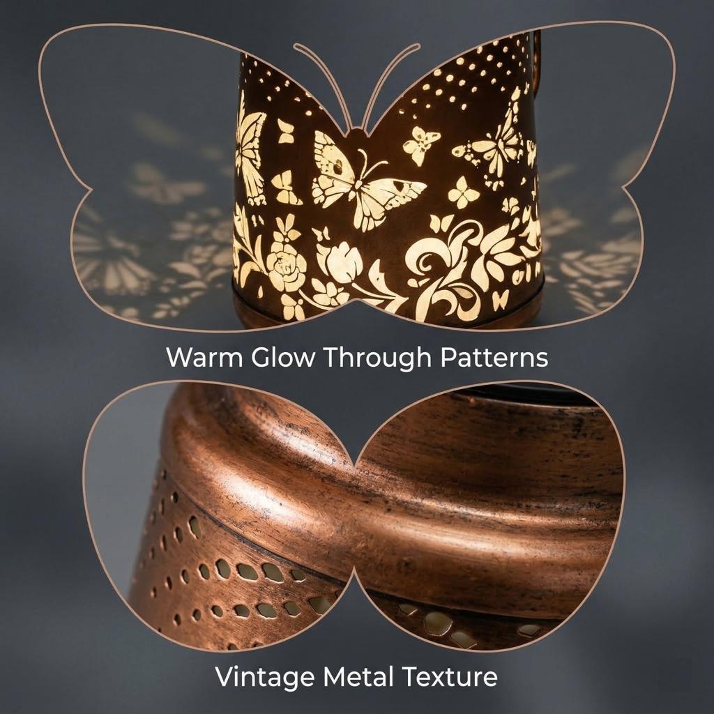 Solarbetriebene Schmetterlings-Außenleuchte - Eine Retro-Schmiedeeisenlampe, Perfekt für die Außengartendekoration und zur Schaffung von Ambientebeleuchtung.