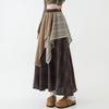 Women's High-Waisted Retro Plaid Lace Patchwork A-Line Skirt with Irregular Hem