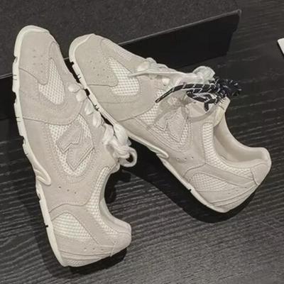 Retro damessneakers van echt leer met ademend mesh en platte zool - Collectie begin voorjaar 2025