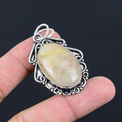 Natural Golden Rutile Gemstone Jewelry 925 Sterling Silver Pendant For Women
