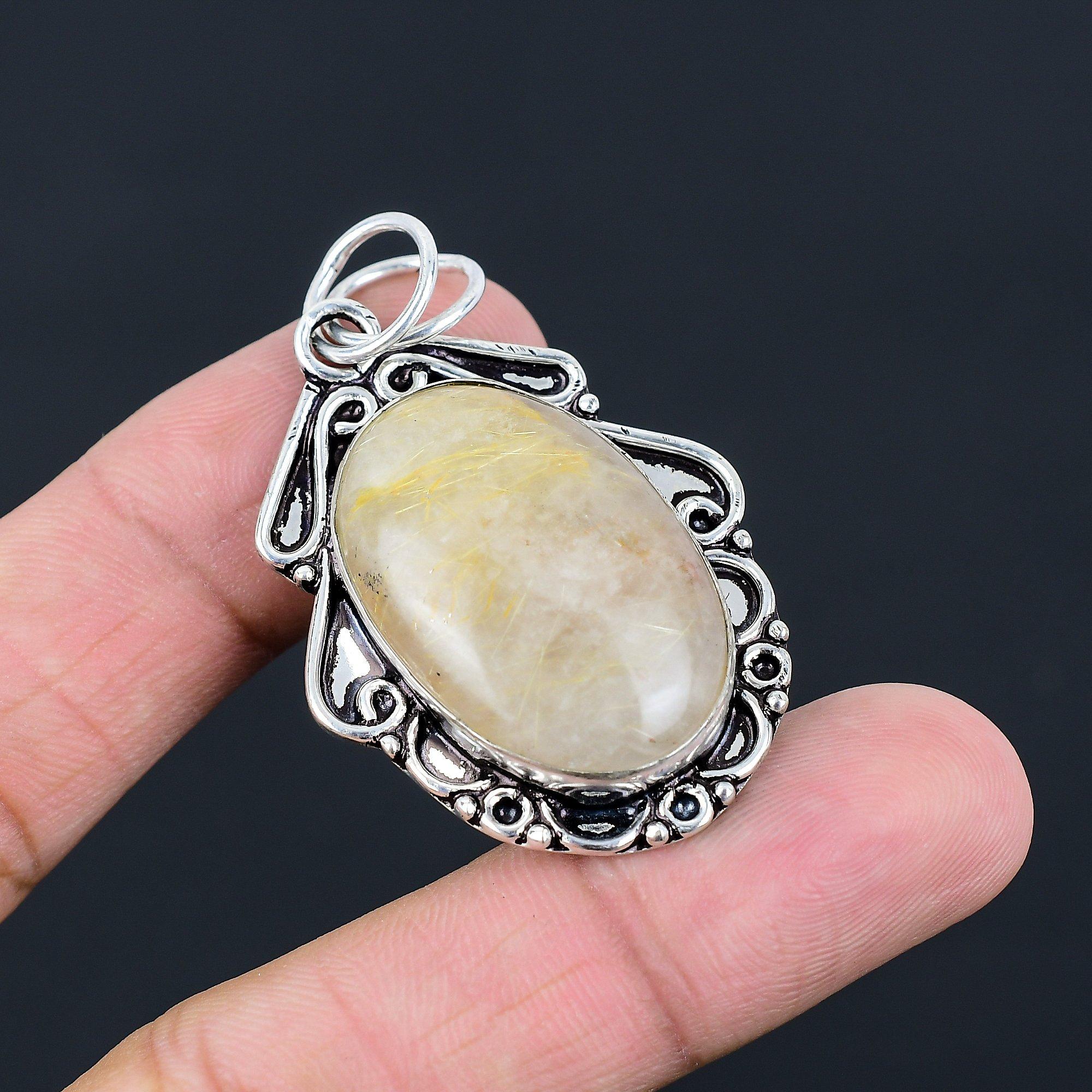 

Натуральный Золотистый Рутиловый Камень Ювелирные Изделия Подвеска из Стерлингового Серебра 925 пробы для Женщин