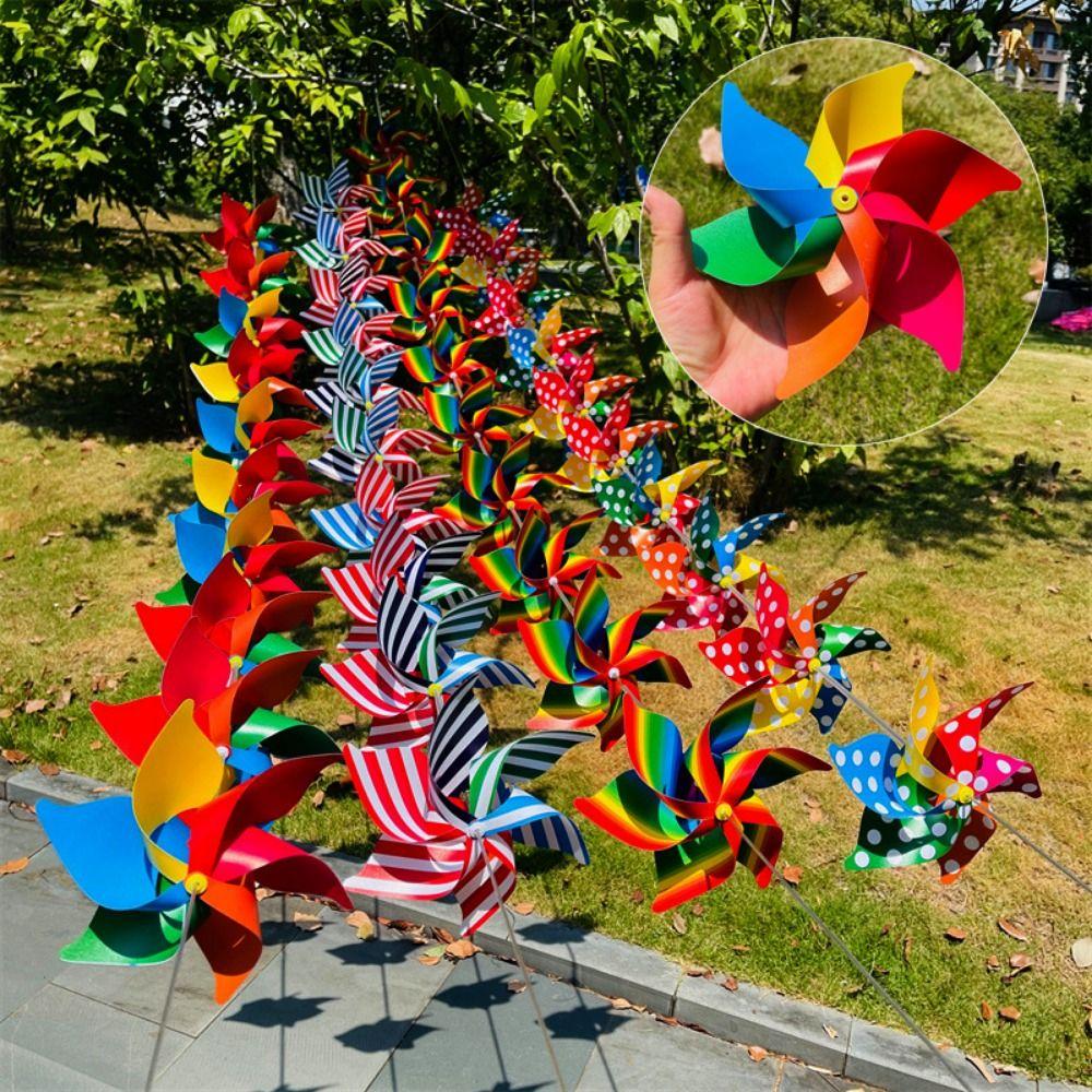 10pcs Handmade Striped Circular Wire Rope Windmill Colorful Suspension Windmill Yard and Garden