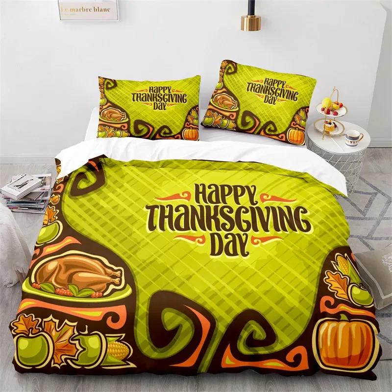 Comforter Thanksgiving Day Twin King Cartoon Pumpkin Turkey Bedding Set Microfiber Maple Leaves Comforter For Boys Teen