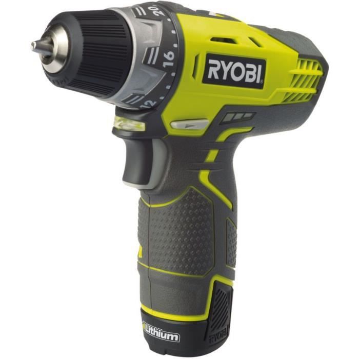 RYOBI - Perceuse-visseuse 12V - 2 vitesses - 30 Nm - 24 positions - mandrin 10 mm - 2 batteries 2,0 Ah, chargeur & sac - R12DD-220S
