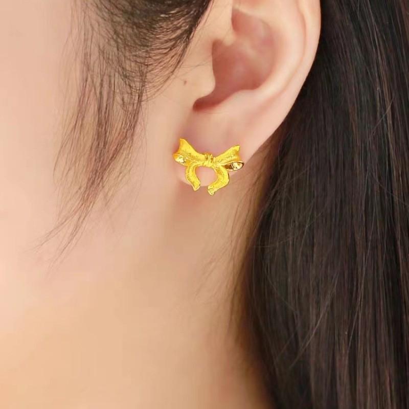 Gold-Plated Princess Necklace and Earrings Set: Bowknot Heart Tassel Pendant with Collarbone Chain.