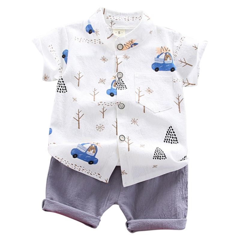 

Летний детский комплект одежды, тонкий комплект из двух предметов: рубашка с короткими рукавами и однотонные шорты с рисунком из мультфильма 80/S