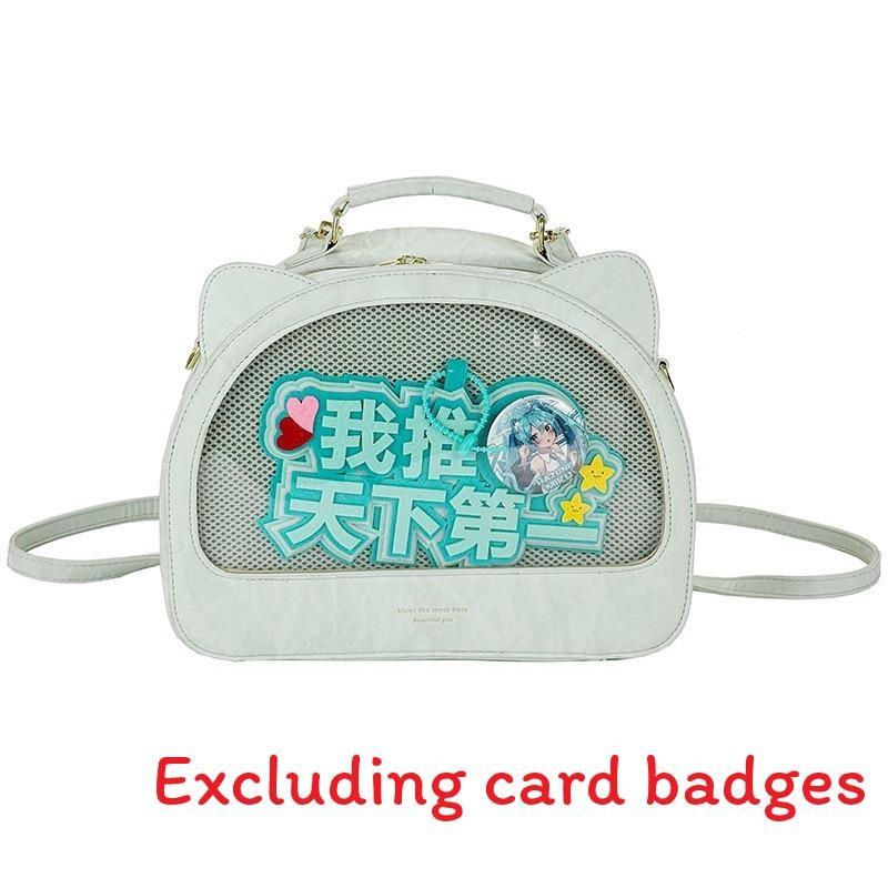 Cute Head Cat Semicircular Backpack With Transparent Layer To Badges Hold