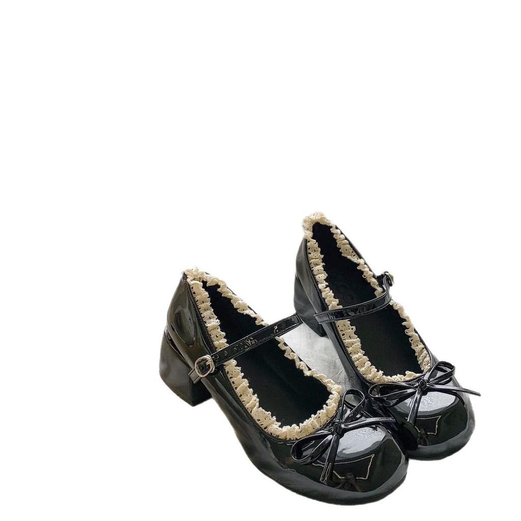 Silver French Ballet Light Mouth Thick High Heels Women's Small Leather Shoes New Summer Skirt Mary Jane Single Shoes