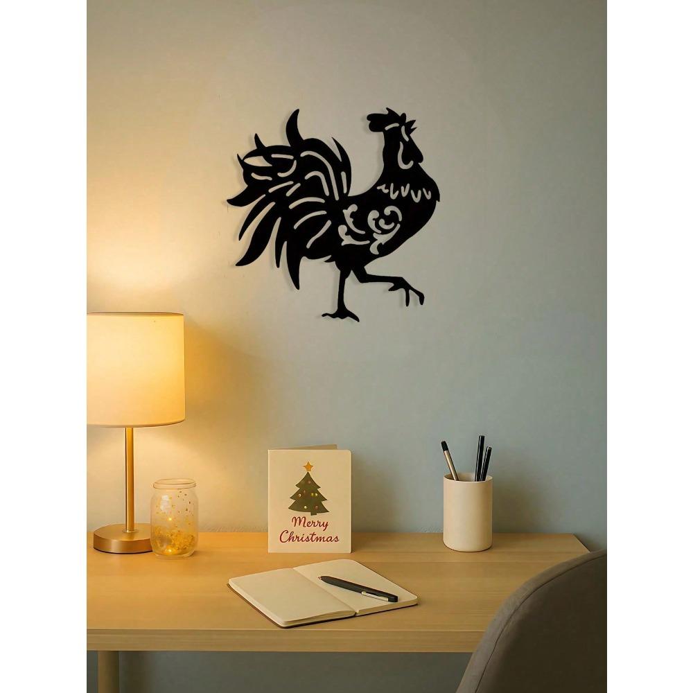 Metal Rooster Wall Art, Black Iron Indoor Outdoor Sculpture, Farmhouse Home Decor Gift for Chicken Lovers, Waterproof Rustproof Hanging Ornament