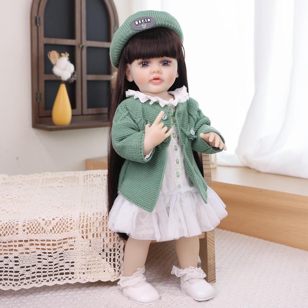55cm Cute Reborn Girl Doll Full Silicone Vinyl Realistic Newborn Babies Dolls Kids Christmas Halloween Decoration Gifts