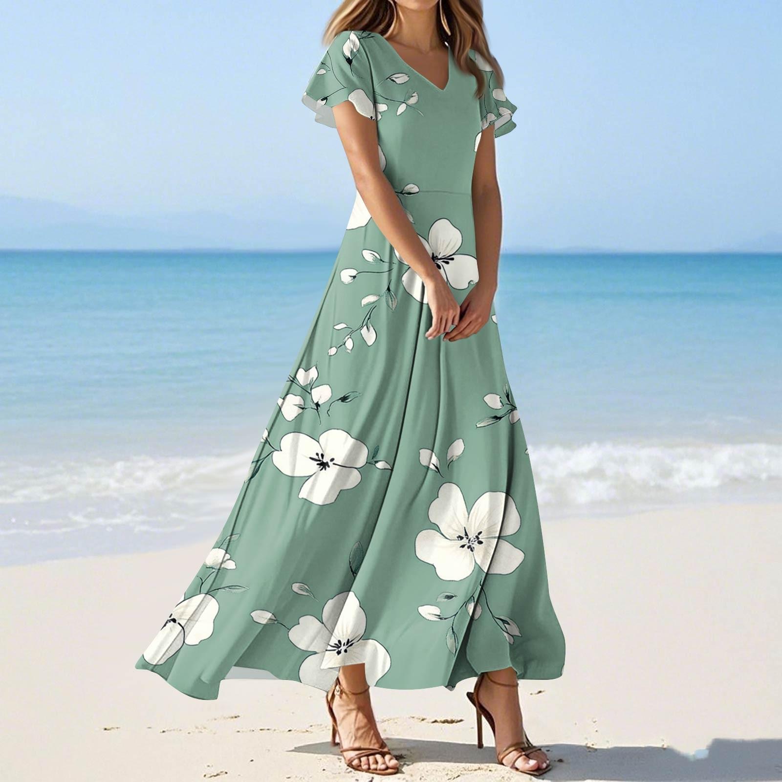 

Женские летние модные повседневные платья с цветочным принтом, платья с V-образным вырезом и коротким рукавом XL