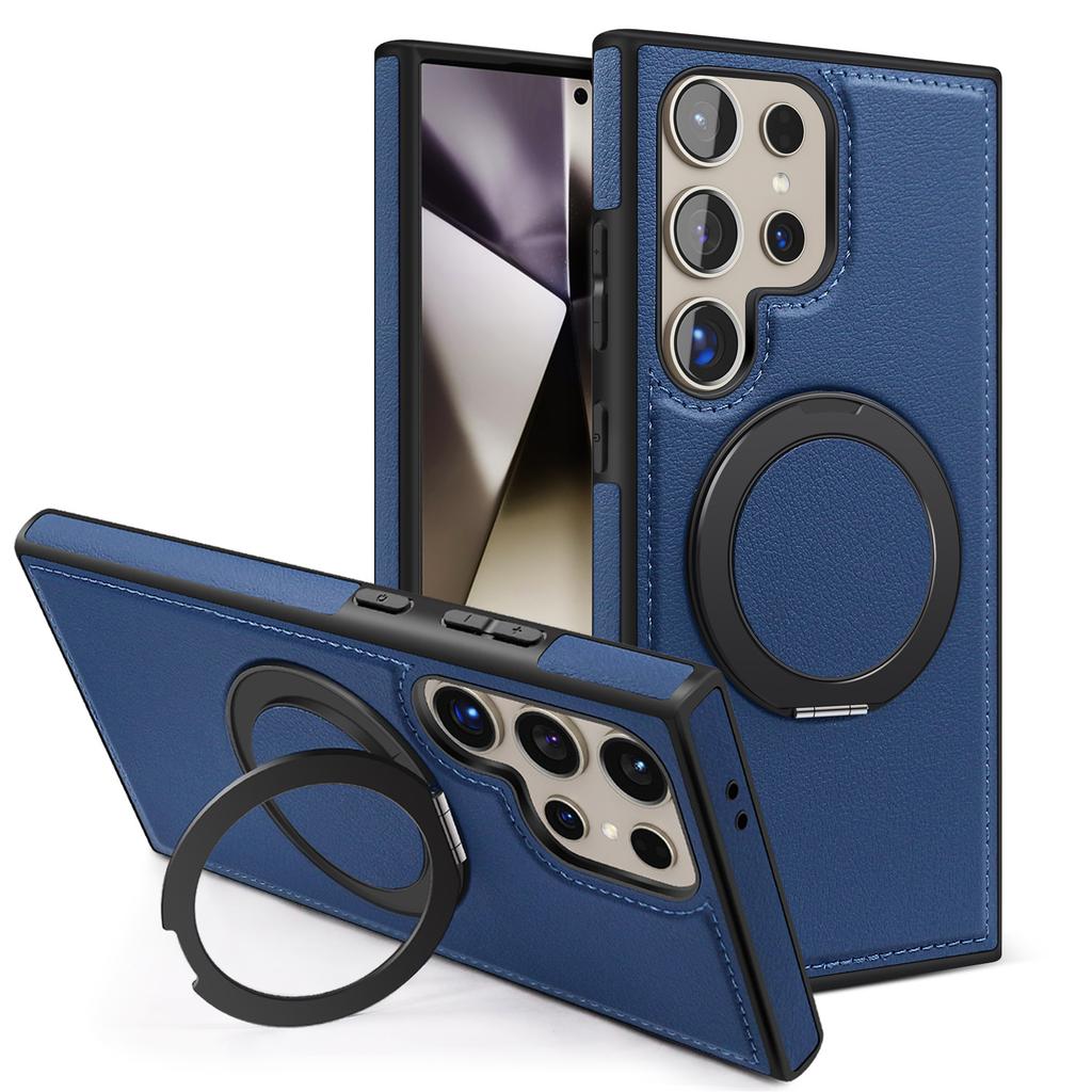 Samsung S25ULTRA Leather Case Metal 360 Rotating Magnetic Bracket Mobile Phone Case S23 Anti fall S24u Business