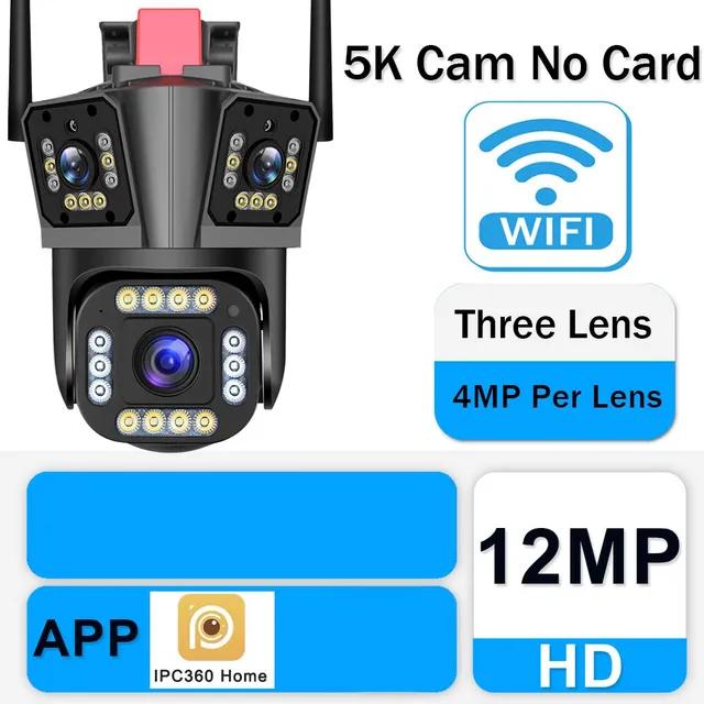 5K 12MP WiFi IP Outdoor 10X Zoom Three Lens Security Human Detection PTZ Video Surveillance Smart Home CCTV Camera
