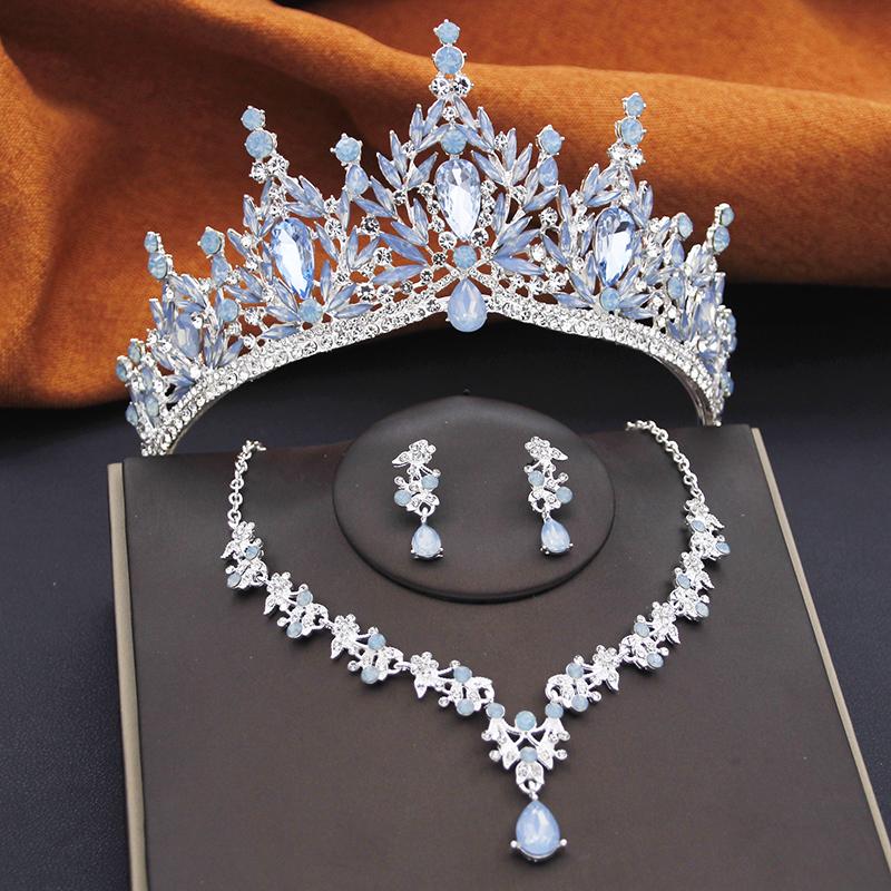 Gorgeous Water Drop Tiaras Bridal Crown with Necklace Earring Sets Wedding Bride Jewelry Set for Women Party Birthday Gifts