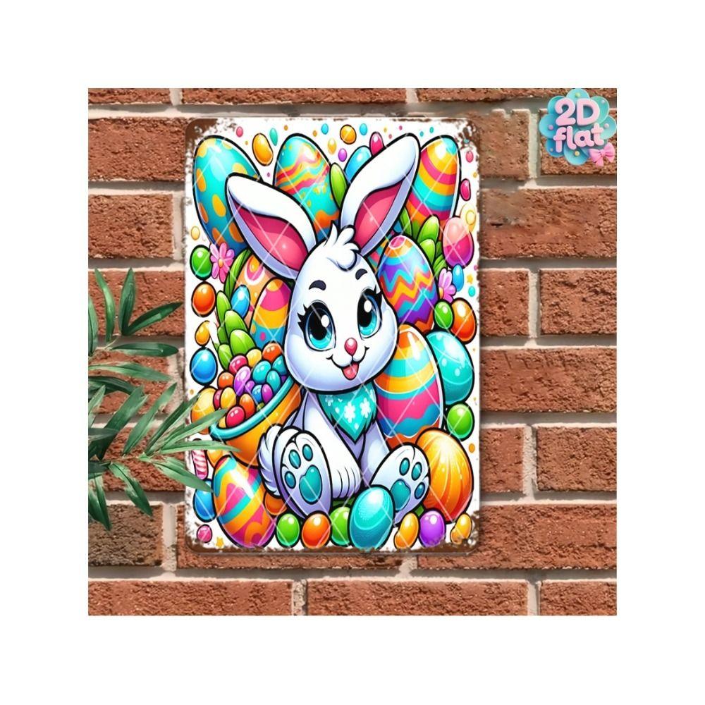Tin Sign Retro Easter Rabbit Floral Wall Art Home Holiday Decor Metal Poster