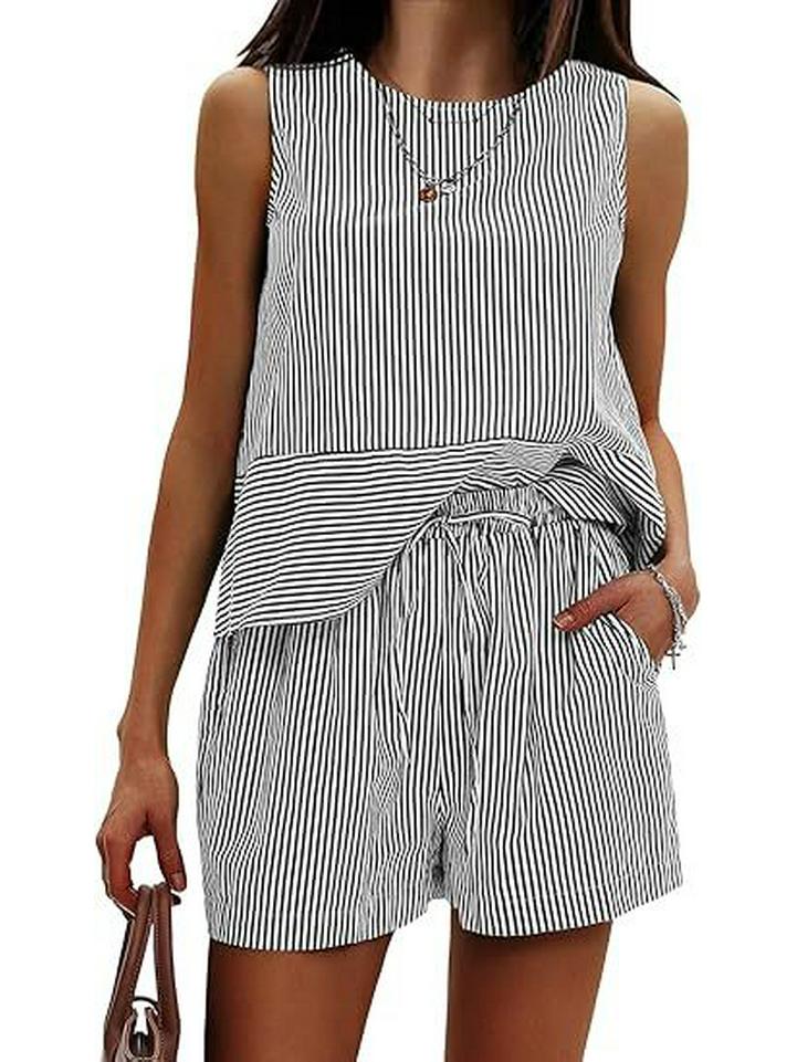 Sommer 2025 Ärmelloser Taillenanzug mit vertikalen Streifen