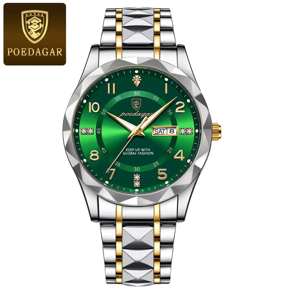 POEDAGAR Men's Stainless Steel Business Date Waterproof Luminous Quartz Watch,  Suitable For Work Occasion