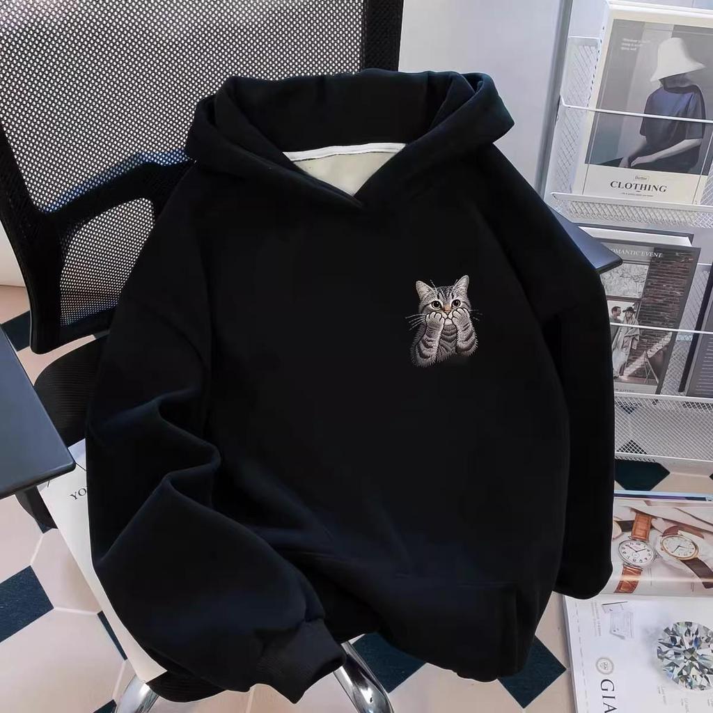 Unisex Retro Oversized Kapuzenpullover mit Katzenstickerei - Trendige Herbst-/Winterkleidung