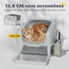 Cat Litter Box, Cat Toilet, Stainless Steel, High Walls, Storage Box, Light Gray