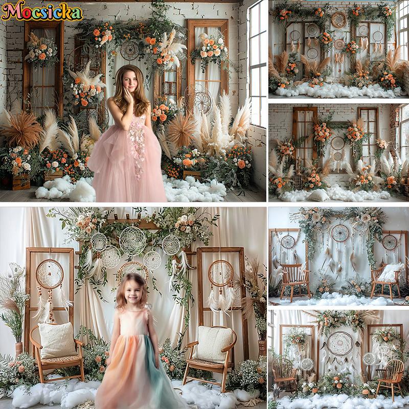 Mocsicka Photography Background Indoor Floral Boho Decor Baby Shower Maternity Adult Kids Art Portrait Backdrop Photo Studio
