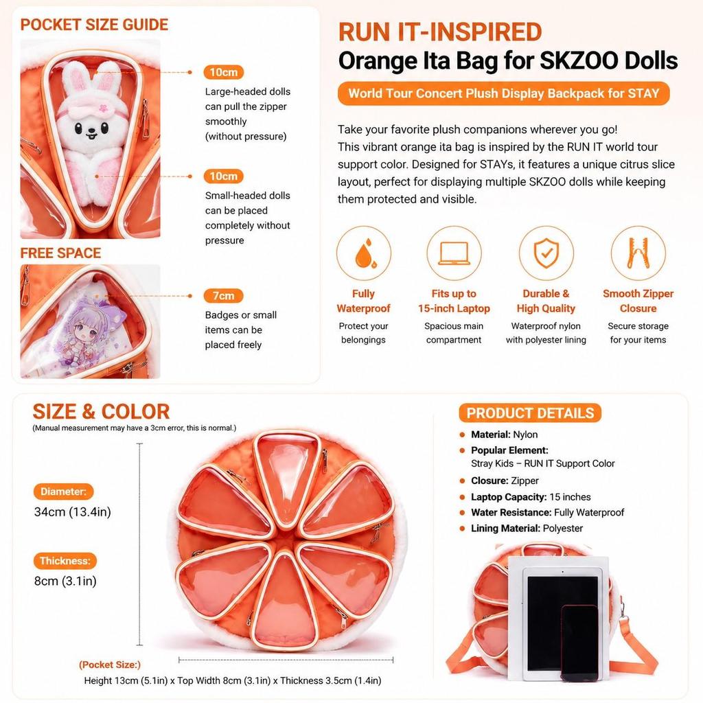Stray Kids Inspired RUN IT World Tour Orange Ita Bag for SKZOO Dolls