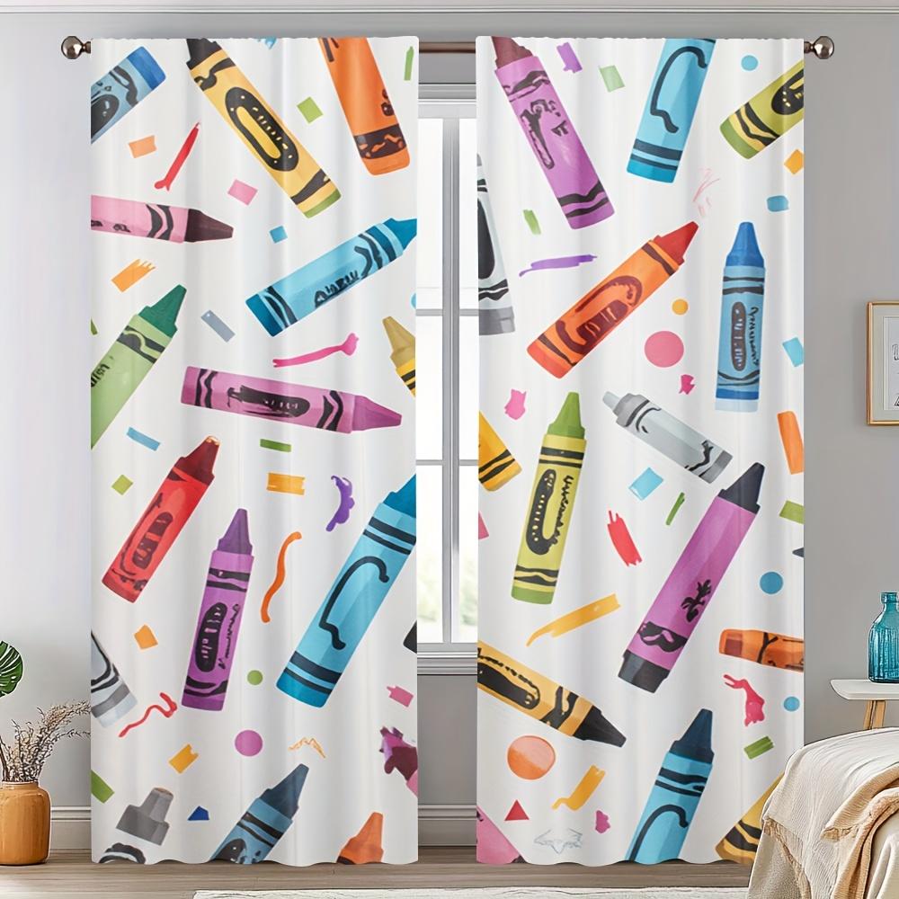 

2pcs Colorful Crayon Doodle Curtains - Playful Cartoon Design, Rod Pocket, Machine Washable Polyester, Perfect for Rooms, Livi 53x116cm 2pc&Without mount